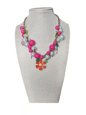 Betsey Johnson Pink, Orange & Green Floral Bubble Necklace